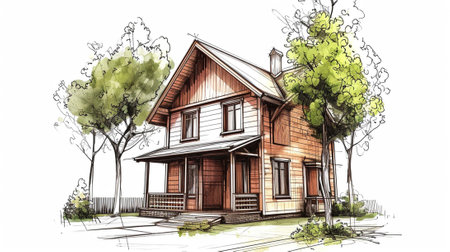 Sketch drawing of a wooden houseの素材