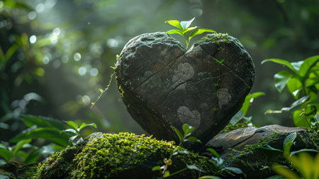A heart-shaped stone in the jungleの素材