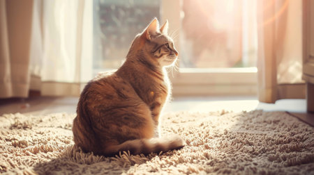 A cat in the house on the carpetの素材