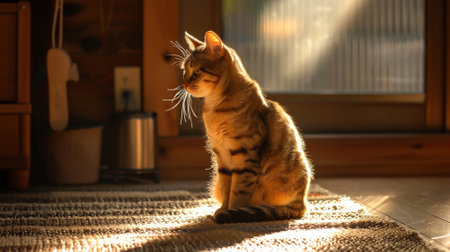 A cat in the house on the carpetの素材