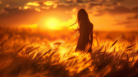 A girl in golden wheat woolの素材