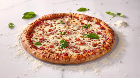 A fresh pizza on a white backgroundの素材