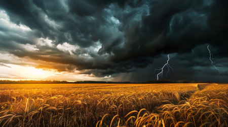 Storm clouds above a field and the sun driving them awayの素材