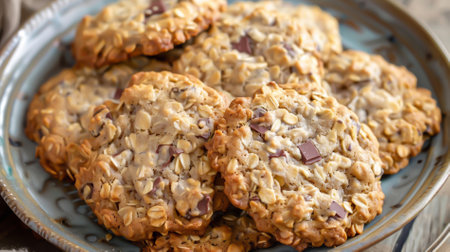 Homemade oat biscuits on a plateの素材
