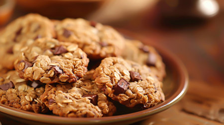 Homemade oat biscuits on a plateの素材