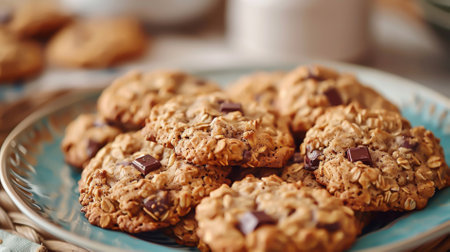 Homemade oat biscuits on a plateの素材
