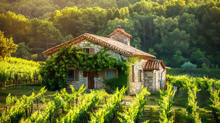 A stone house in a vineyardの素材