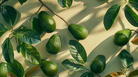 A background with avocado and leavesの素材