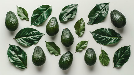 A background with avocado and leavesの素材