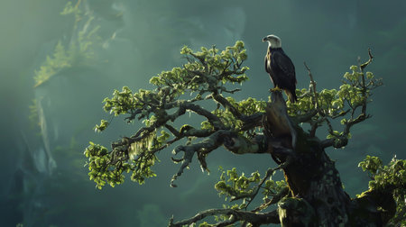 An eagle on the top of a treeの素材