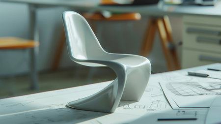 Model of a chair on a designer's tableの素材
