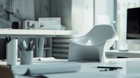 Model of a chair on a designer's tableの素材