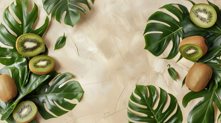 A background with kiwi and leavesの素材
