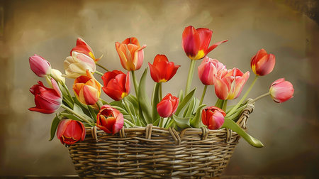 A basket with beautiful tulipsの素材