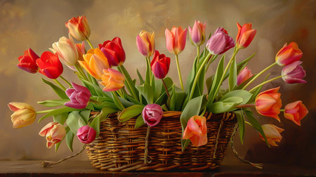A basket with beautiful tulipsの素材