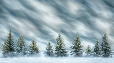 Fir trees in the forest blown by the windの素材