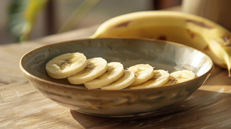 Sliced ??bananas in a plateの素材
