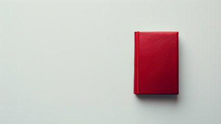 A notebook with a red cover on a white backgroundの素材