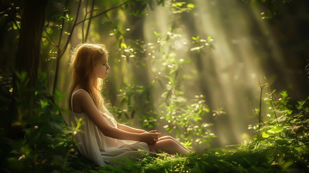 Portrait of a girl in a deciduous forestの素材