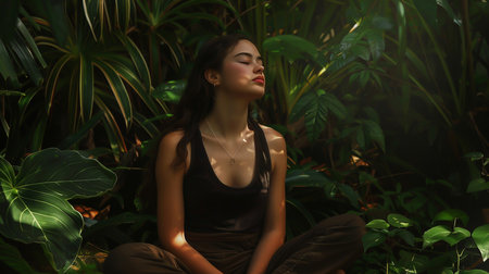 Portrait of a girl in the tropical forestの素材