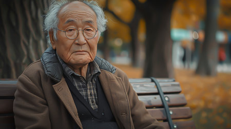 An old man on a chair in the parkの素材