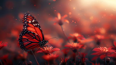 A red butterfly on a red flowerの素材