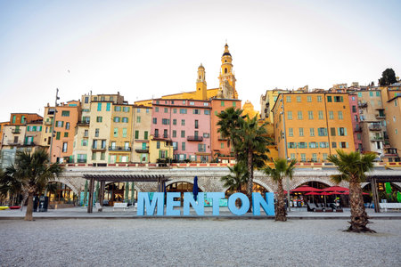 Menton city center sign symbol, Franceの写真素材