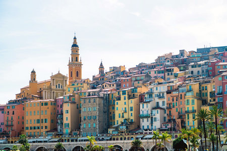 Menton old town idillyc view with colorful facadesの写真素材