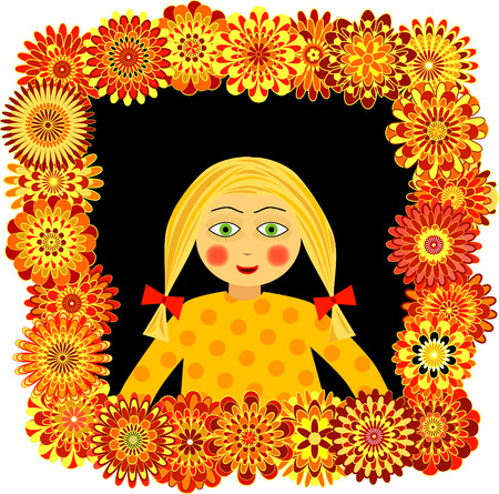 Little girl looking of a flower windowのイラスト素材