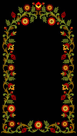 Floral frame on black backgroundのイラスト素材