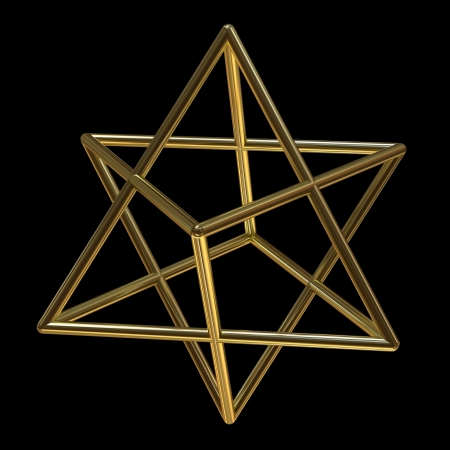 Merkaba symbol made of gold isolated on blackの写真素材