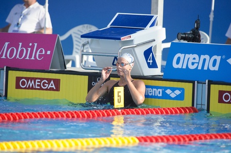 BUDAPEST, AUGUST 14: Federica Pellegrini (Italy) at European Swimming Championships LEN 2010 on August 14, 2010, in Budapestのeditorial素材