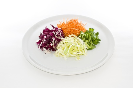 Salads food in white plate in white backgroundの写真素材