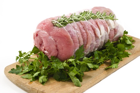roast of veal with rosemary in white backgroundの写真素材