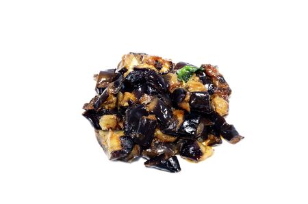 eggplants and vegetables steamed on white backgroundの写真素材