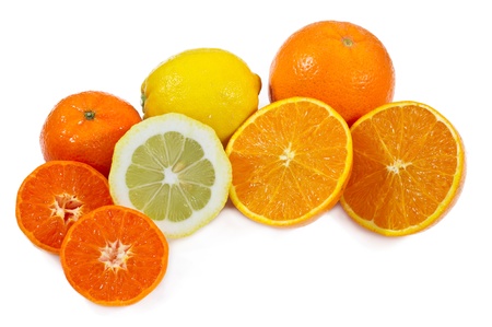 Some C vitamin fruits on white backgroundの写真素材