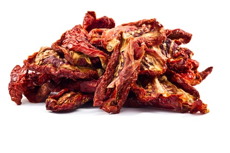 Dried tomatoes on white backgroundの写真素材