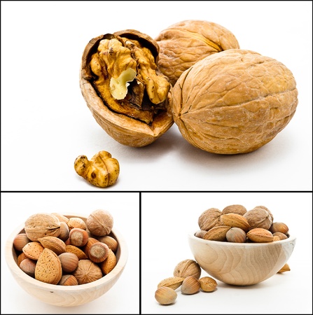 basket nuts isolated in white backgroundの写真素材