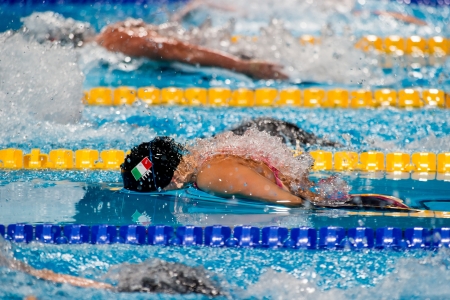 BARCELONA - JULY  31  Stefania Pirozzi   ITaly   in action during Barcelona FINA World Swimming Championships on July 31, 2013 in Barcelona, Spainのeditorial素材