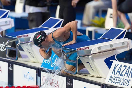 BARCELONA - AUGUST  3 Katinka Hosszu   Hungary  in  Barcelona FINA World Swimming Championships on August 3, 2013 in Barcelona, Spainのeditorial素材