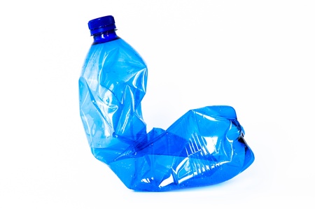 Blue Plastic bottle isolated on white backgroundの写真素材