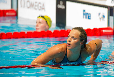 BARCELONA - JULY  30:  Federica Pellegrini in action during Barcelona FINA World  Swimming Championships on July 30, 2013 in Barcelona, Spainのeditorial素材