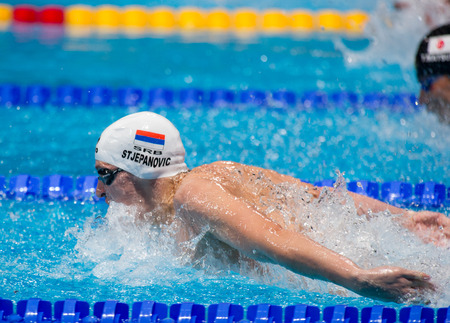 BARCELONA - JULY  30:  Velimir Stjepanovic in action during Barcelona FINA World  Swimming Championships on July 30, 2013 in Barcelona, Spainのeditorial素材