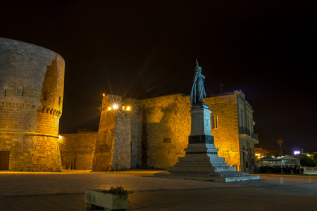 Square in front the sea in Otranto Apulia Italy ; night light のeditorial素材