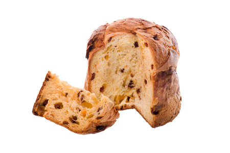 italian christmas cake called panettone on white backgroundの写真素材