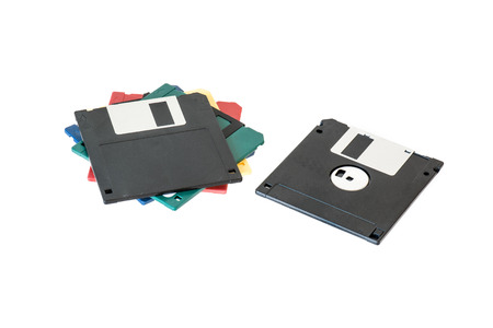 mixed floppy disks on white backgroundの写真素材