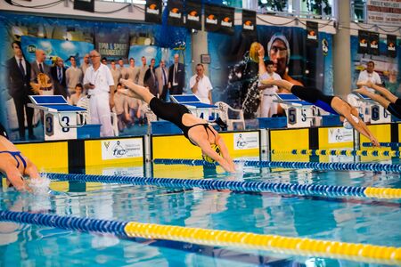 MILAN - DECEMBER  23: S. Negri  (Italy)  performing freestyle  in  Swimming Meeting Brema Cup on December  23, 2014 in Milan, Italy.のeditorial素材