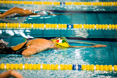MILAN - DECEMBER  23: S. Negri  (Italy)  performing freestyle  in  Swimming Meeting Brema Cup on December  23, 2014 in Milan, Italy.のeditorial素材