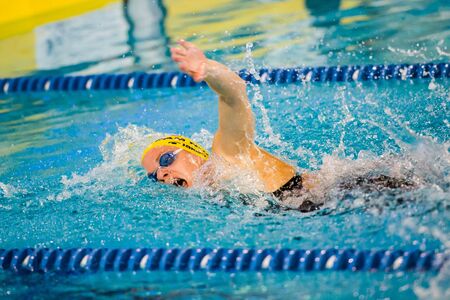 MILAN - DECEMBER  23: S. Negri  (Italy)  performing freestyle  in  Swimming Meeting Brema Cup on December  23, 2014 in Milan, Italy.のeditorial素材