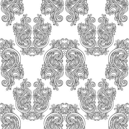 black and white seamless pattern in a zentangle style, Hand-drawn design illustrationのイラスト素材